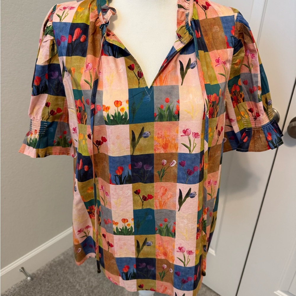 Entro Multicolor Patchwork Blouse - image 1